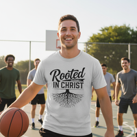 Load image into Gallery viewer, Rooted In Christ - Men&#39;s Faith Statement Heavyweight T-shirt
