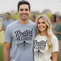 Load image into Gallery viewer, Rooted In Christ - Men&#39;s Faith Statement Heavyweight T-shirt
