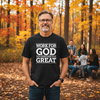 Load image into Gallery viewer, Work For God - The Retirement Benefits Are Great - Heavyweight T-shirt