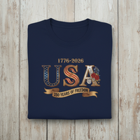 Load image into Gallery viewer, USA 250 Years of Freedom Women’s T-Shirt – 1776–2026 Patriotic Tee